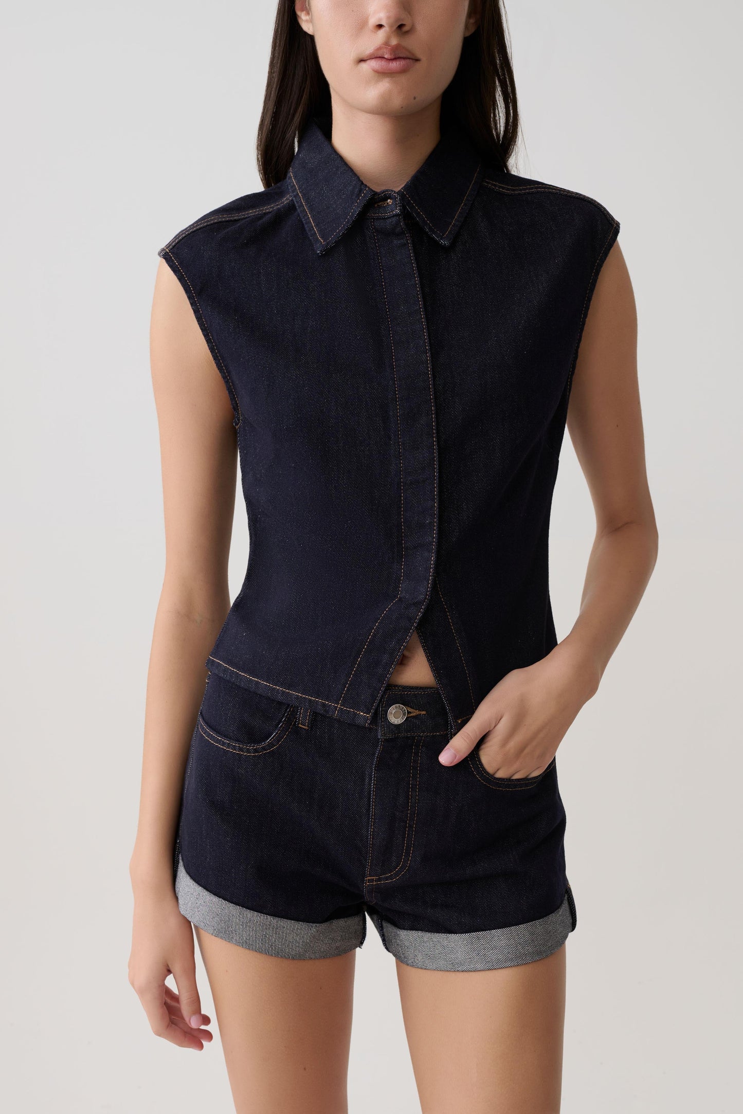 Krissy Rolled Hem Denim Shorts - Washed Indigo Blue