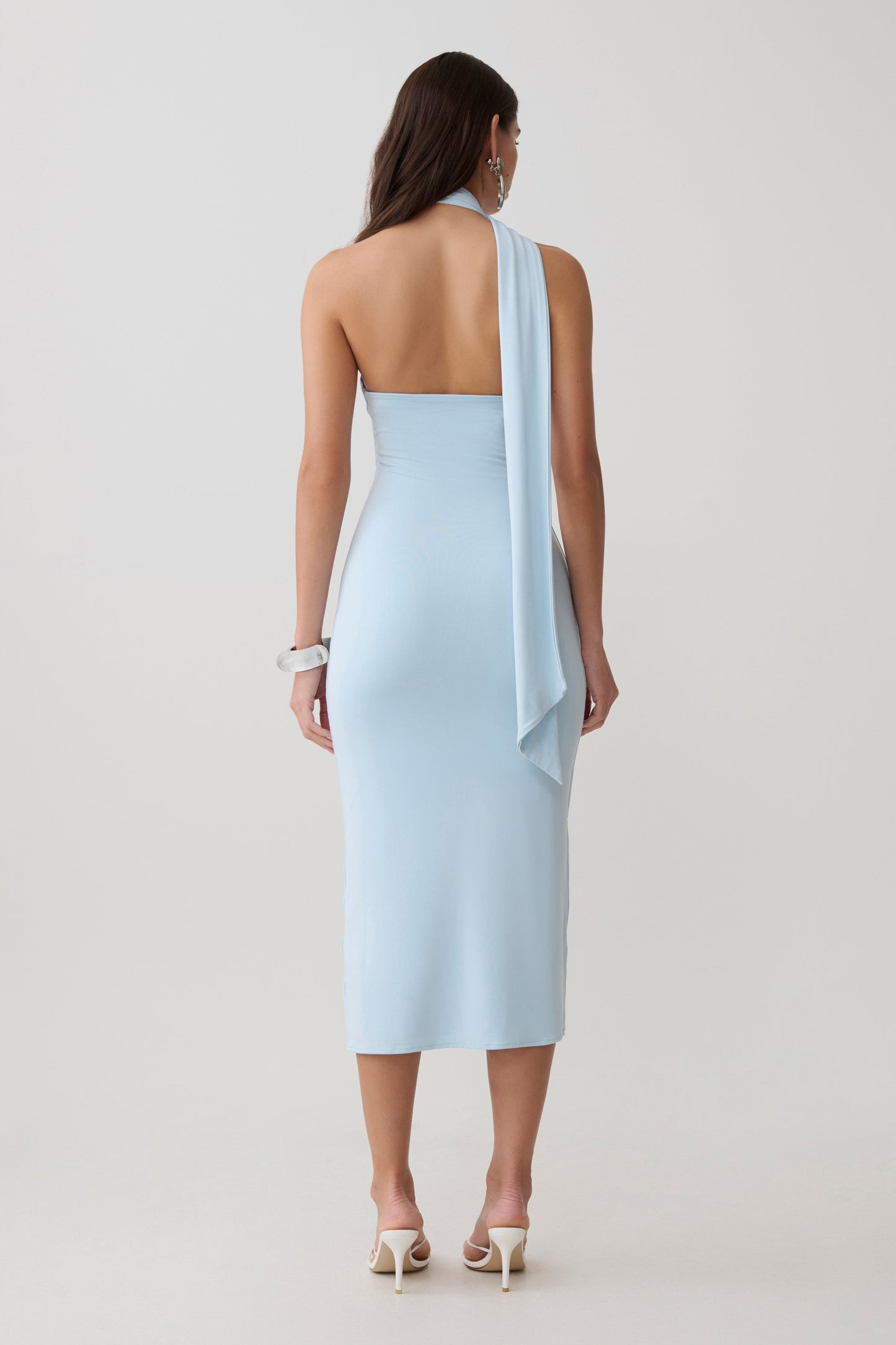 Jemma One Shoulder Tie Midi Dress - Pale Blue