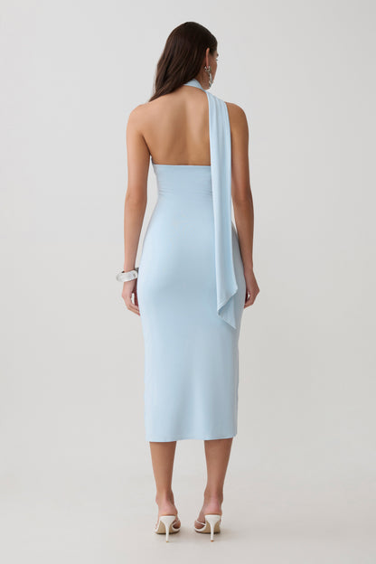 Jemma One Shoulder Tie Midi Dress - Pale Blue