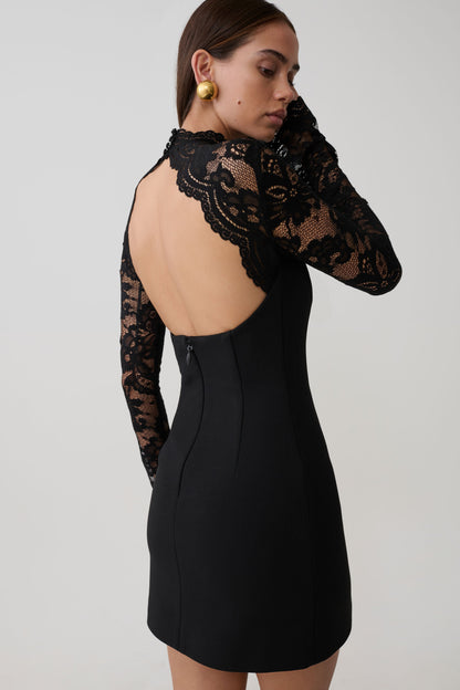 Aurelie Long Sleeve Lace Mini Dress - Black