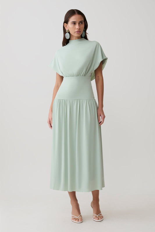 Ailla High Neck Cowl Midi Dress - Aqua Grey