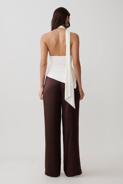 Jemma One Shoulder Tie Top - White