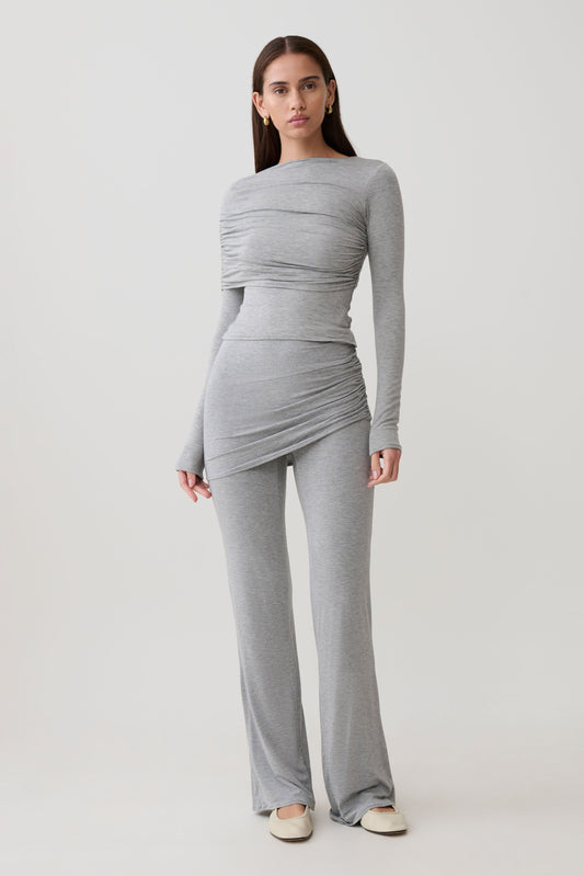 Keaton Modal Straight Leg Overlay Pant - Grey Marle