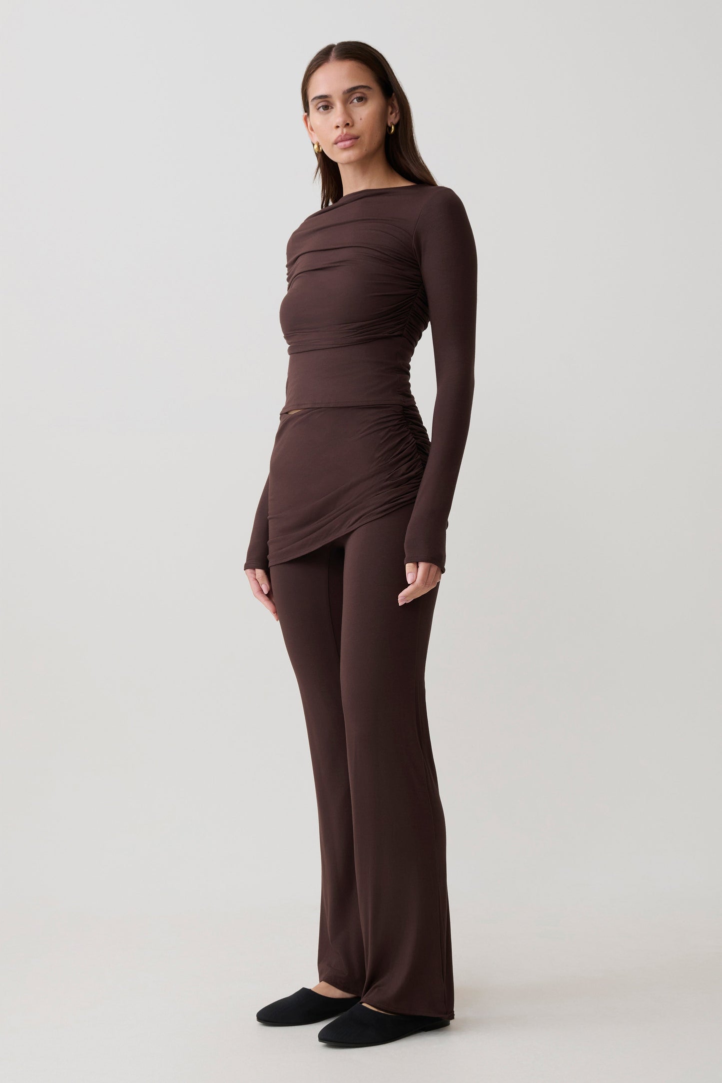 Keaton Modal Long Sleeve Overlay Top - Espresso