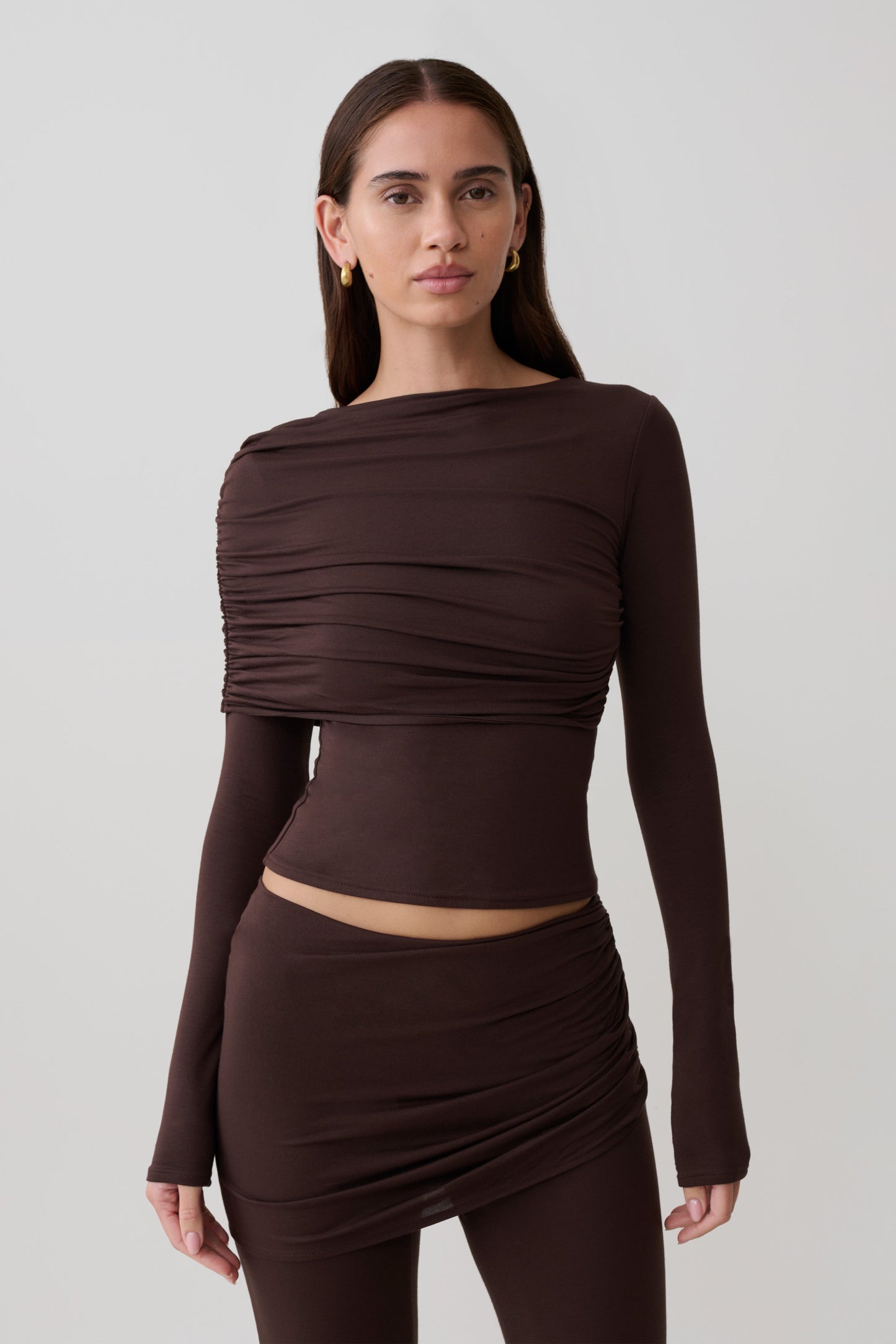 Keaton Modal Long Sleeve Overlay Top - Espresso