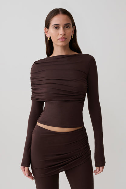Keaton Modal Long Sleeve Overlay Top - Espresso
