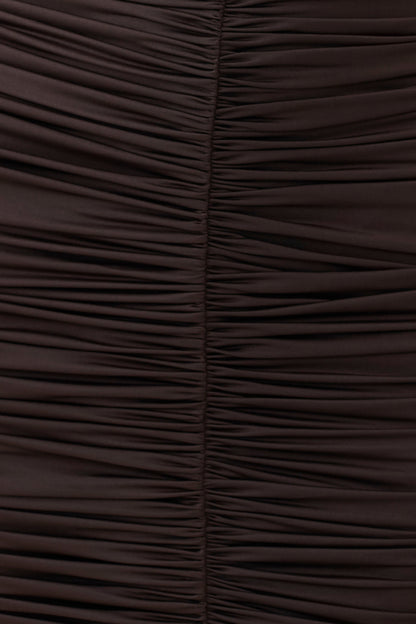 Alphine Gathered Short Sleeve Mini Dress - Chocolate