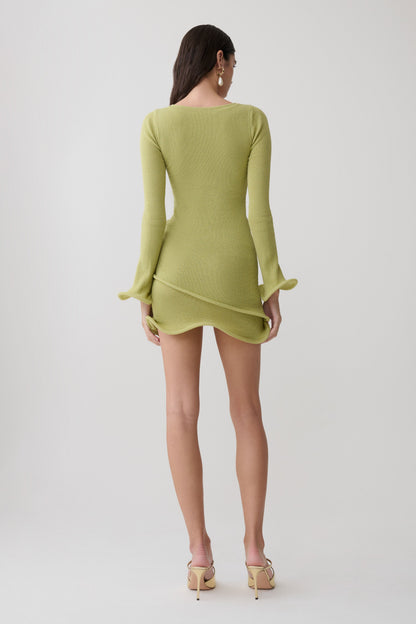 Samira Knit Long Sleeve Mini Dress - Light Olive