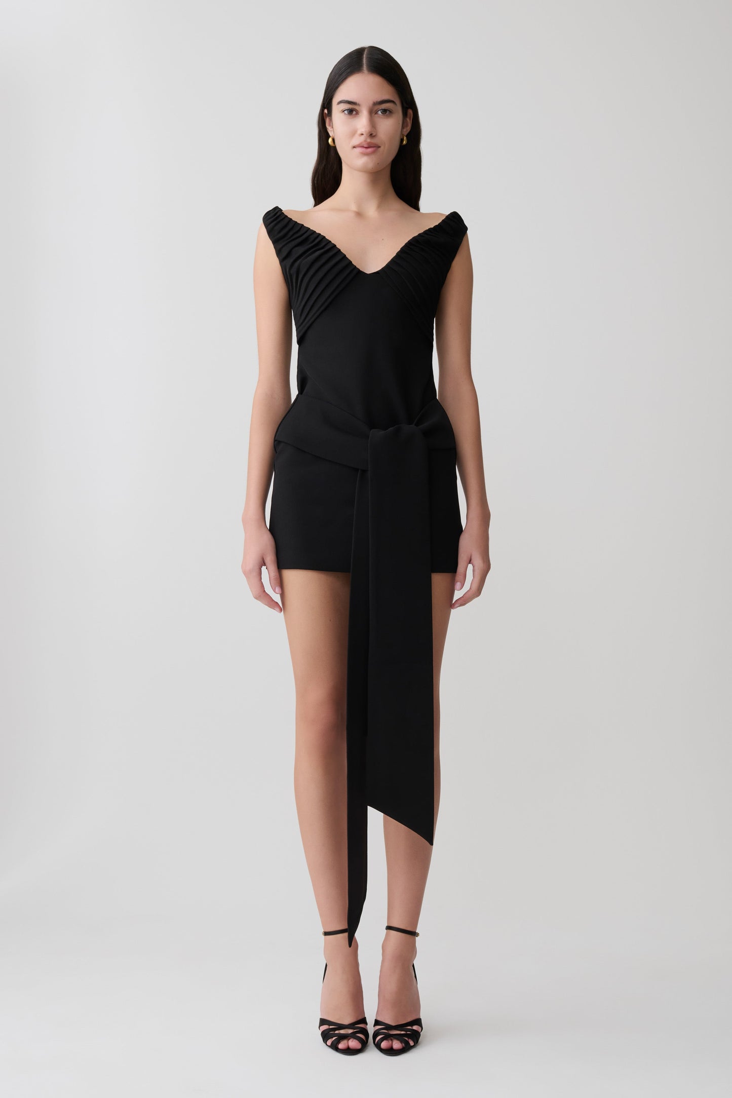 Runa Off Shoulder Mini Dress With Waist Tie - Black