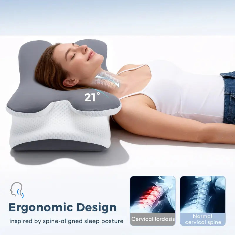Cooling Memory Neck Pillow, Adjustable Ergonomic Memory Foam Neck Pillows, Cervical Support