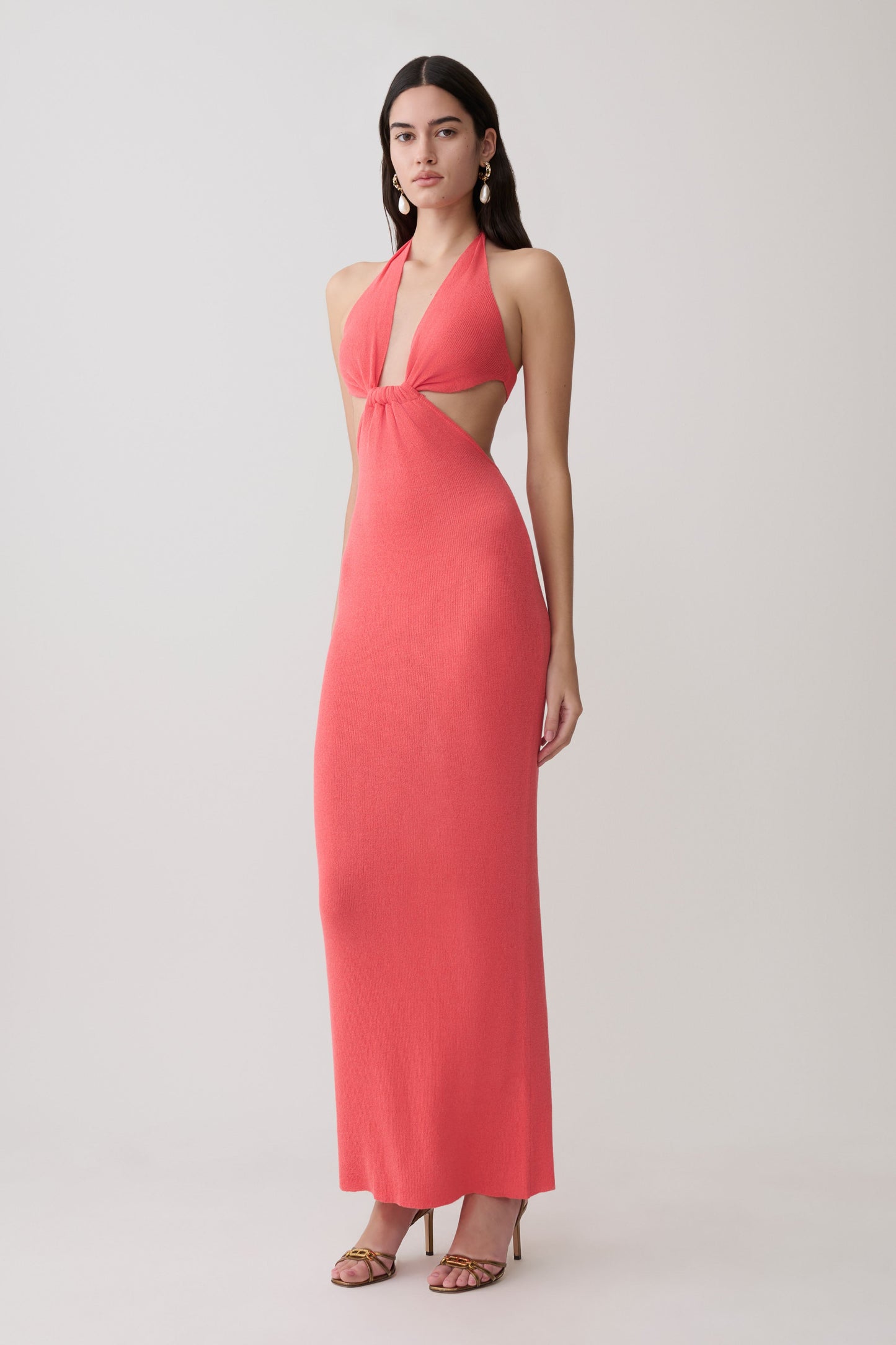 Theresea Halter Knit Maxi Dress - Coral