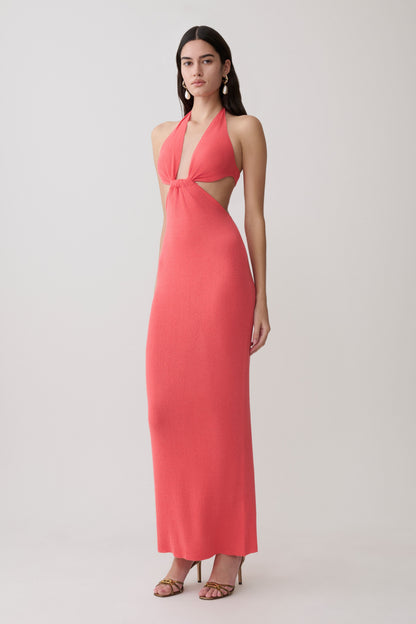 Theresea Halter Knit Maxi Dress - Coral