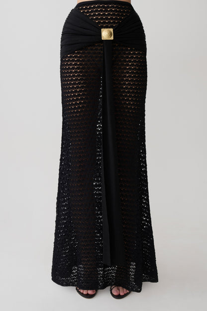 Mania Crochet Maxi Skirt With Hardware - Black
