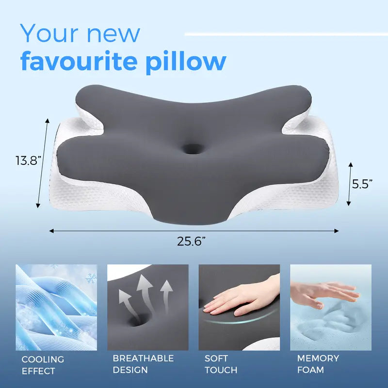 Cooling Memory Neck Pillow, Adjustable Ergonomic Memory Foam Neck Pillows, Cervical Support
