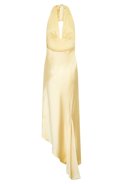 Adelie Asymmetric Hem Halter Midi Dress - Butter