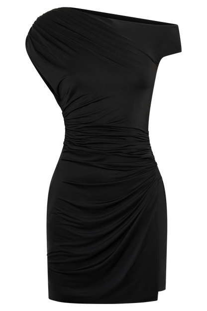 Alyn Off Shoulder Draped Mini Dress - Black