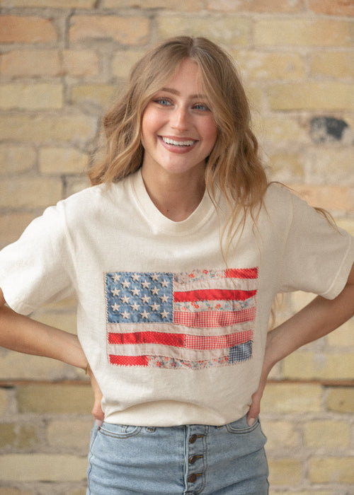 American Flag Patchwork Graphic Tee