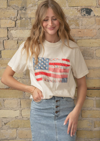 American Flag Patchwork Graphic Tee