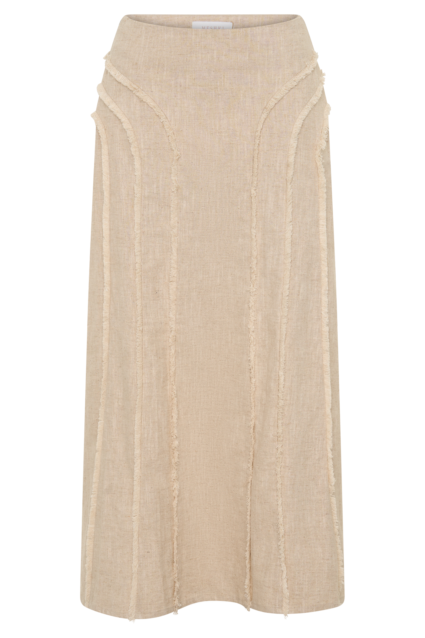 Annie Linen Frayed Midi Skirt - Natural