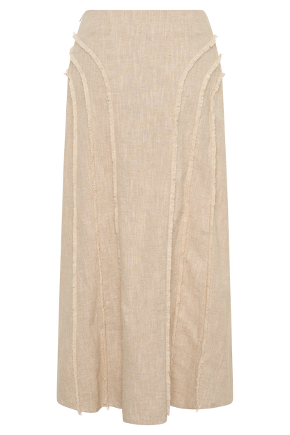 Annie Linen Frayed Midi Skirt - Natural