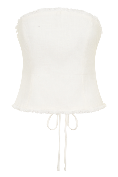 Annie Strapless Tie Back Linen Top - White