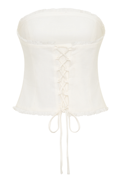 Annie Strapless Tie Back Linen Top - White