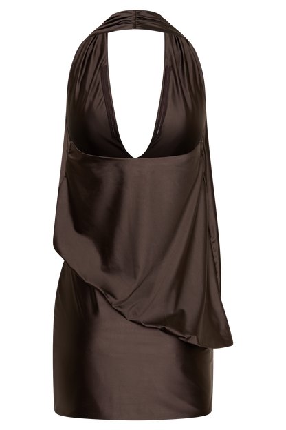 Arabel Draped Halter Mini Dress - Chocolate