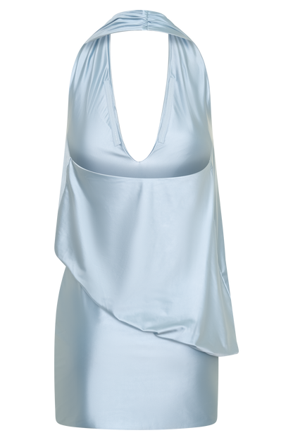 Arabel Draped Halter Mini Dress - Pale Blue