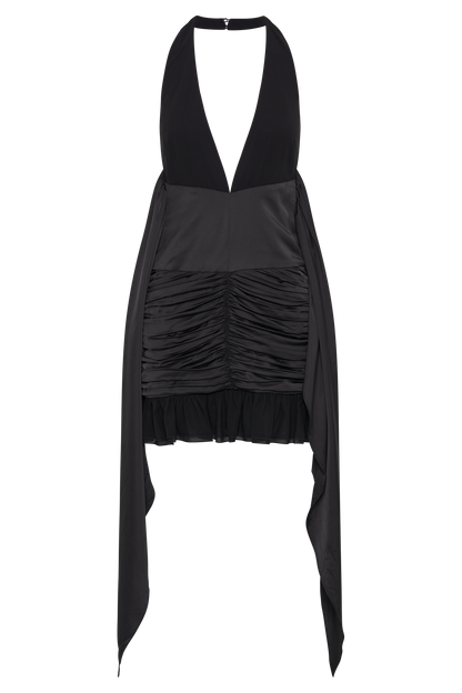 Ambrosi Satin Chiffon Mini Dress - Black