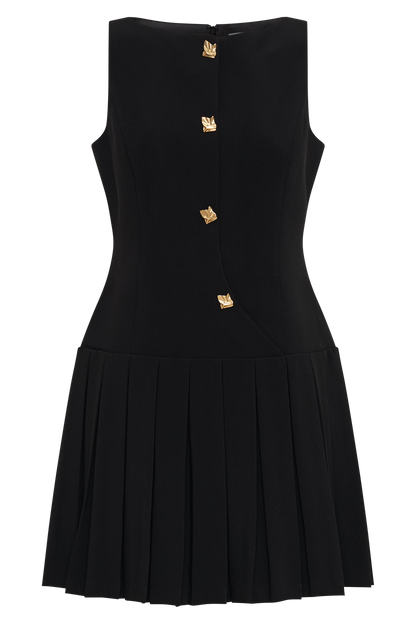 Mackenzie Sleeveless Pleated Mini Dress - Black