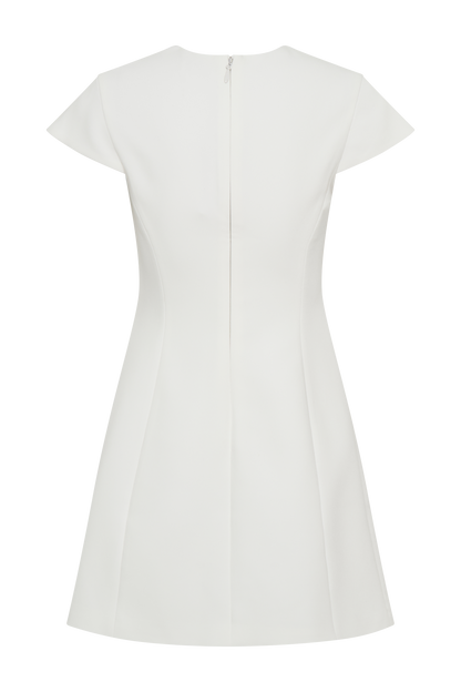 Remi Suiting Mini Dress With Floral Hardware - White