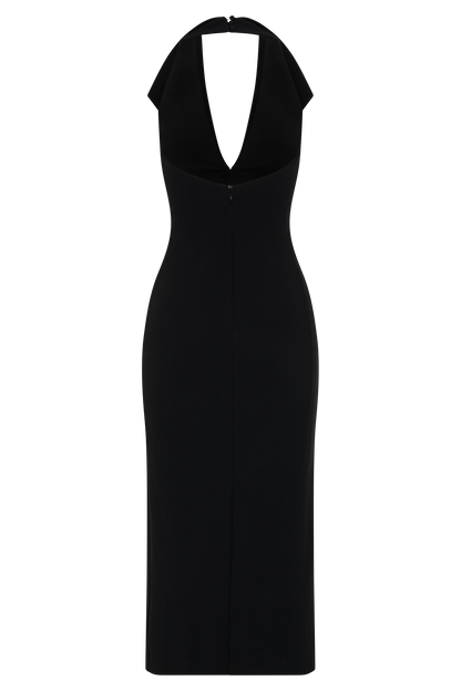 Annita Crepe Halter Midi Dress - Black