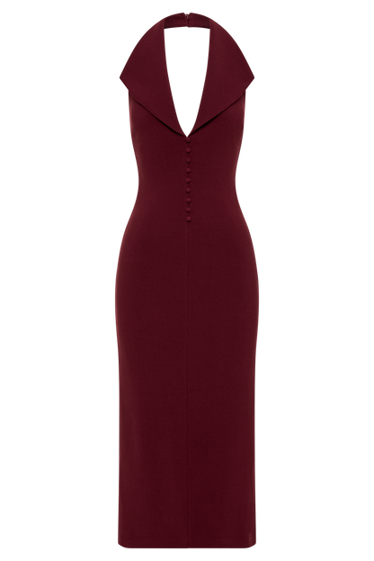 Annita Crepe Halter Midi Dress - Merlot