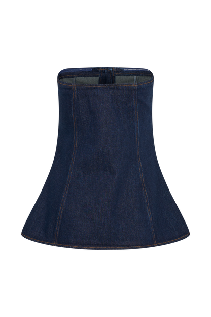 Lennox Strapless Long Line Button Top - Indigo Blue