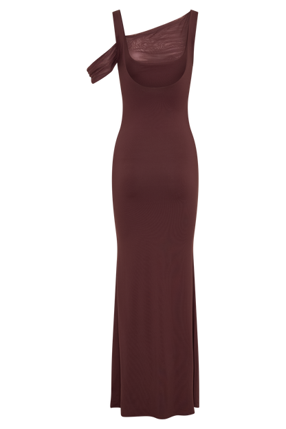 Janette Recycled Nylon And Mesh Sleeveless Maxi Dress - Mahogany