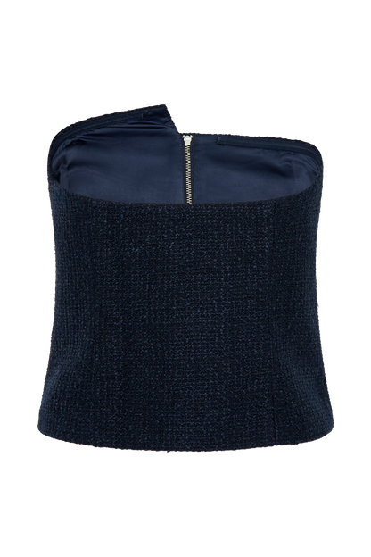 Parker Boucle Strapless Asymmetric Top - Midnight Blue