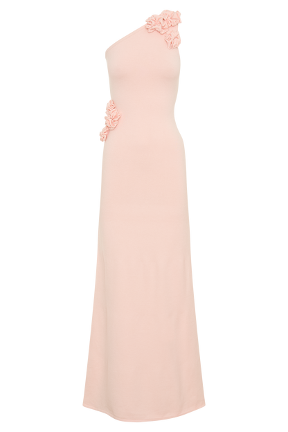 Paloma One Shoulder Knit Maxi Dress With Flowers - Baby Pink