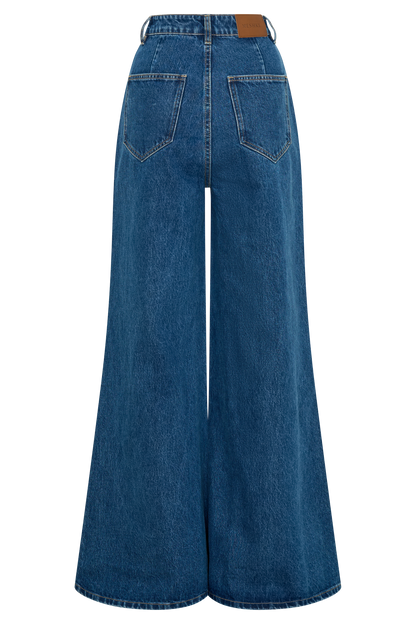 Jen Wide Leg Flare Denim Jeans - Dark Blue