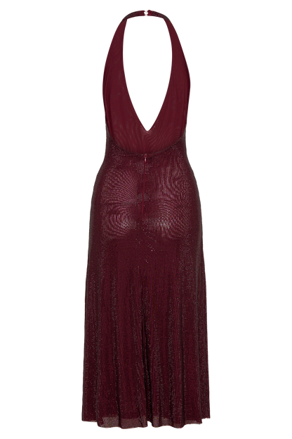 Genie Diamante Halter Midi Dress - Mahogany