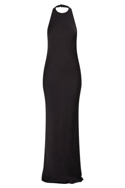 Rinna Satin Halter Maxi Dress - Black