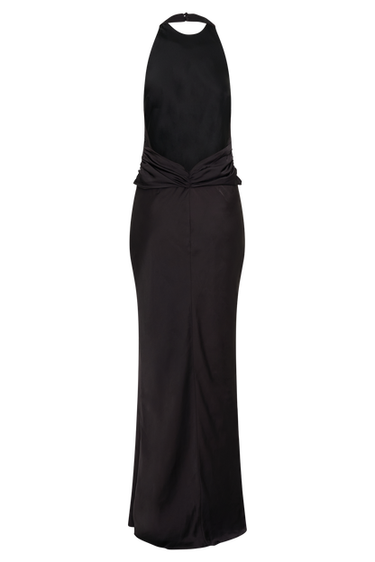 Rinna Satin Halter Maxi Dress - Black