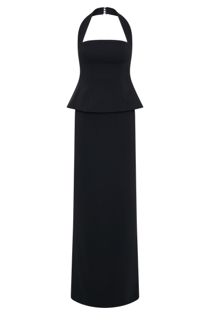 Bertie Peplum Halter Maxi Dress - Black