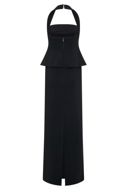 Bertie Peplum Halter Maxi Dress - Black