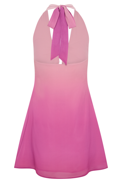 Malakhai Chiffon Halter Mini Dress - Ombre Pink