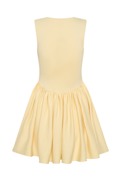 Sharon Scuba Jersey Mini Dress - Pastel Lemon