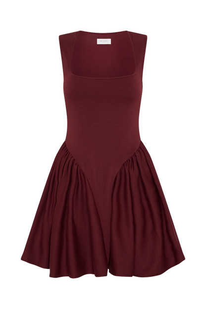 Sharon Scuba Jersey Mini Dress - Wine