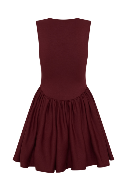 Sharon Scuba Jersey Mini Dress - Wine