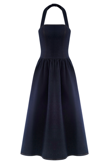 Caroline Denim Halter Midi Dress - Indigo Blue
