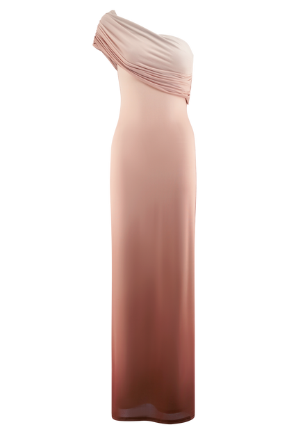 Cassandra Off Shoulder Slinky Maxi Dress - Neutral Ombre