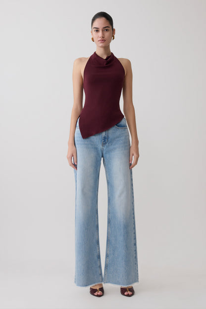 Clea Relaxed Sheer Halter Top - Burgundy